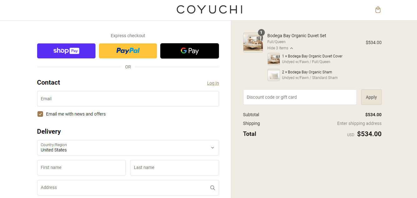 How to apply Coyuchi coupon code
